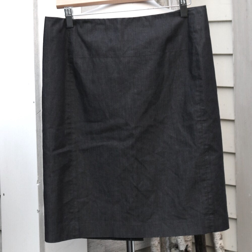 Ann Taylor Petite Grey Chambray Stretch Cotton Blend Classic Pencil Skirt Sz 10P